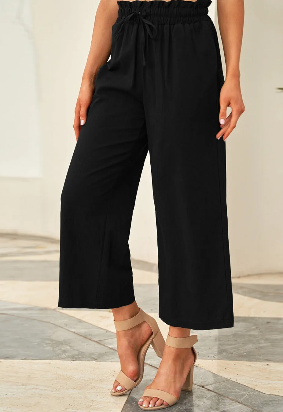 Drawstring Paperbag Waist Wide Leg Pants