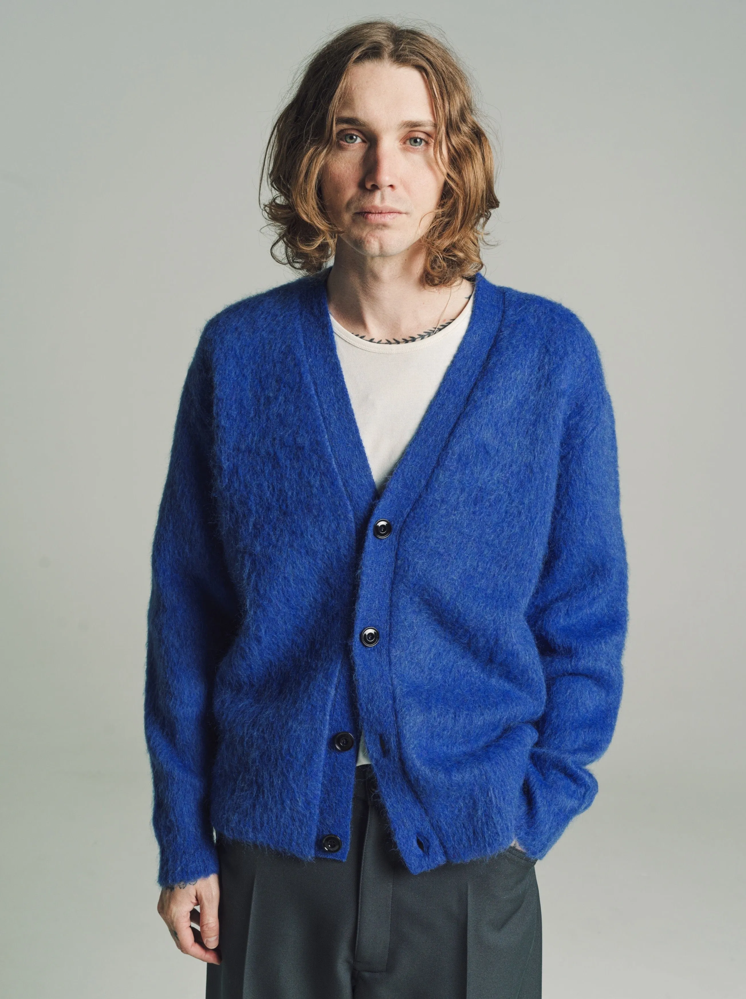 Electric Blue Mohair Brushed Cardigan