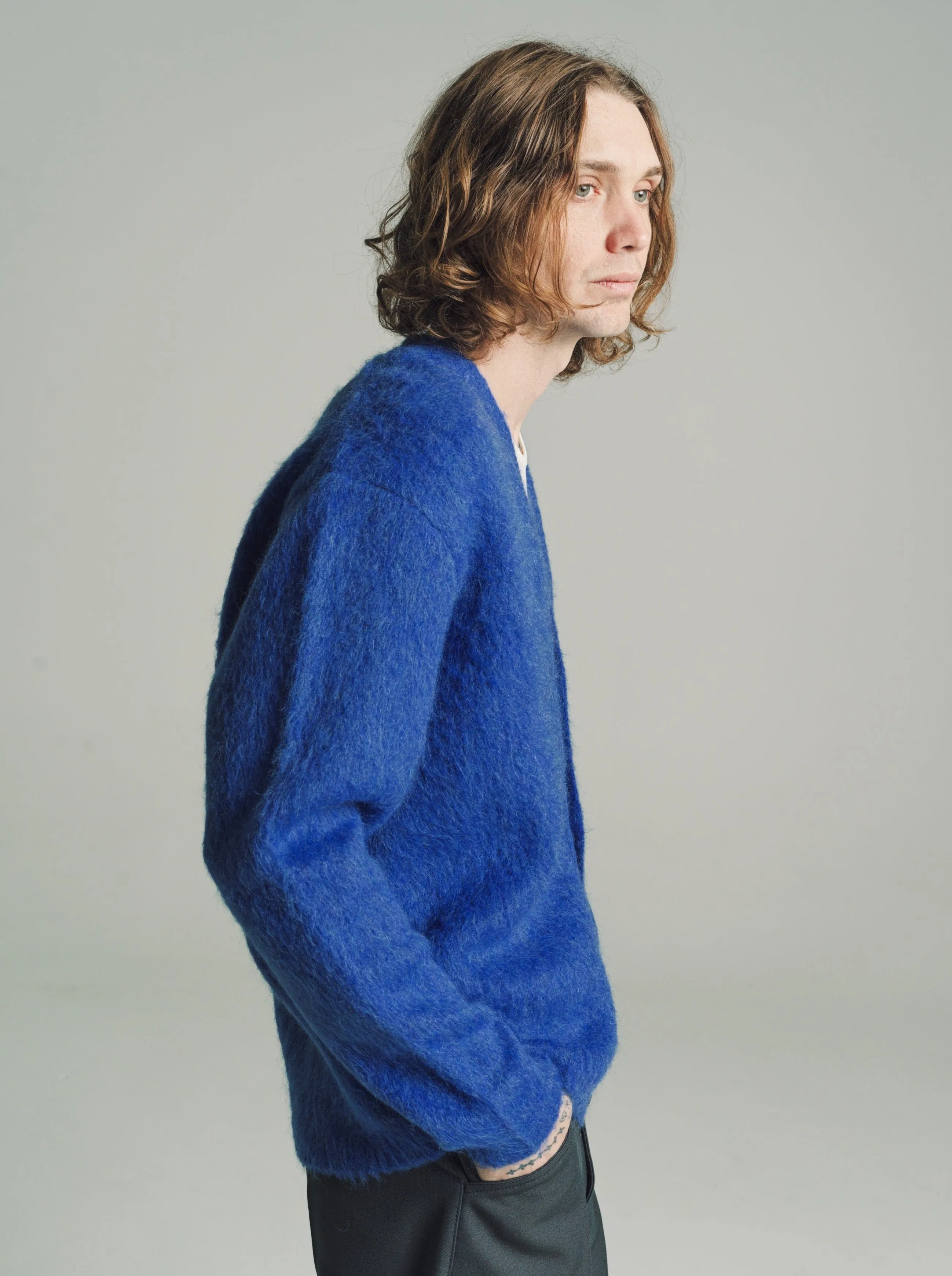 Electric Blue Mohair Brushed Cardigan