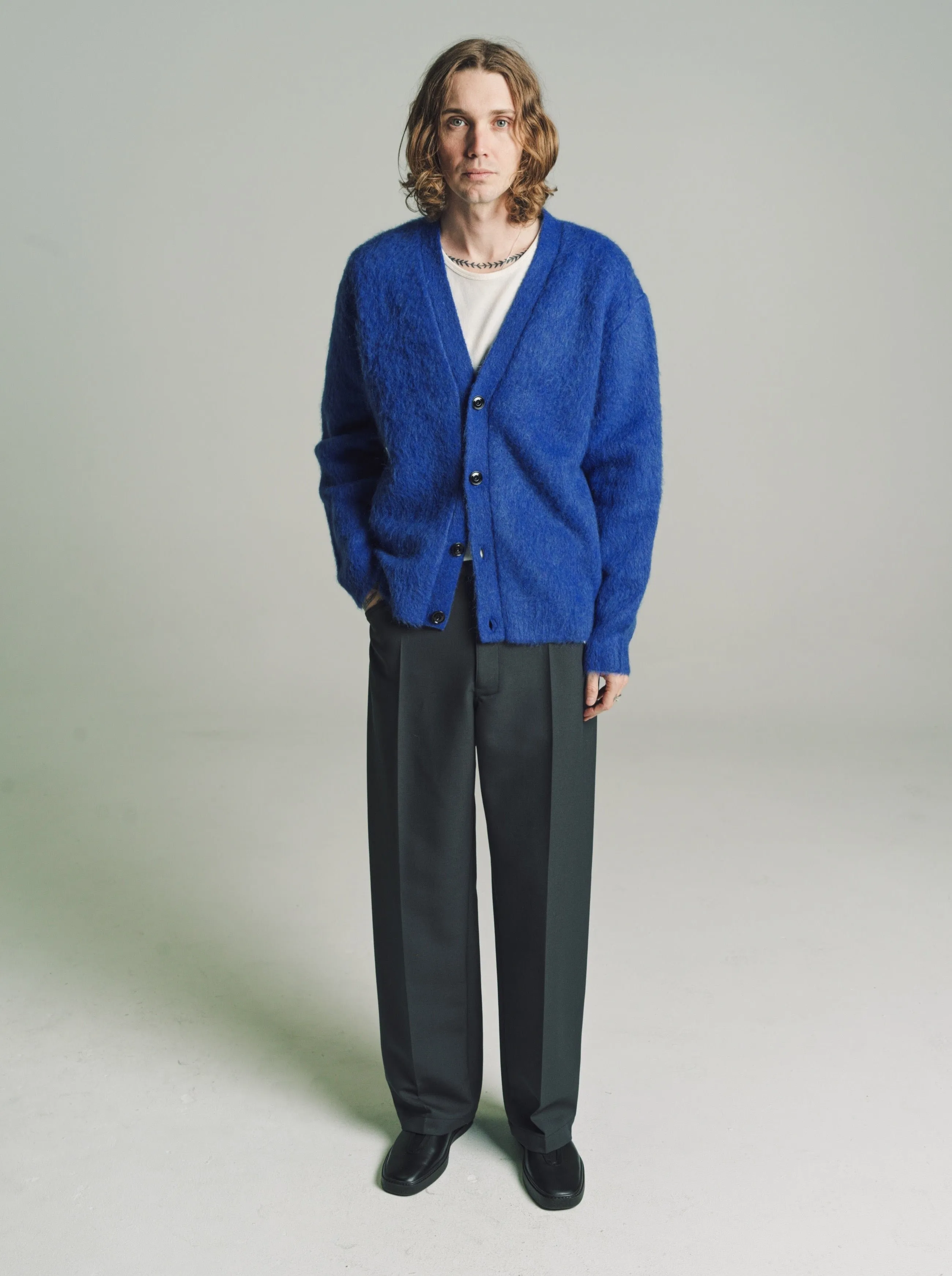 Electric Blue Mohair Brushed Cardigan