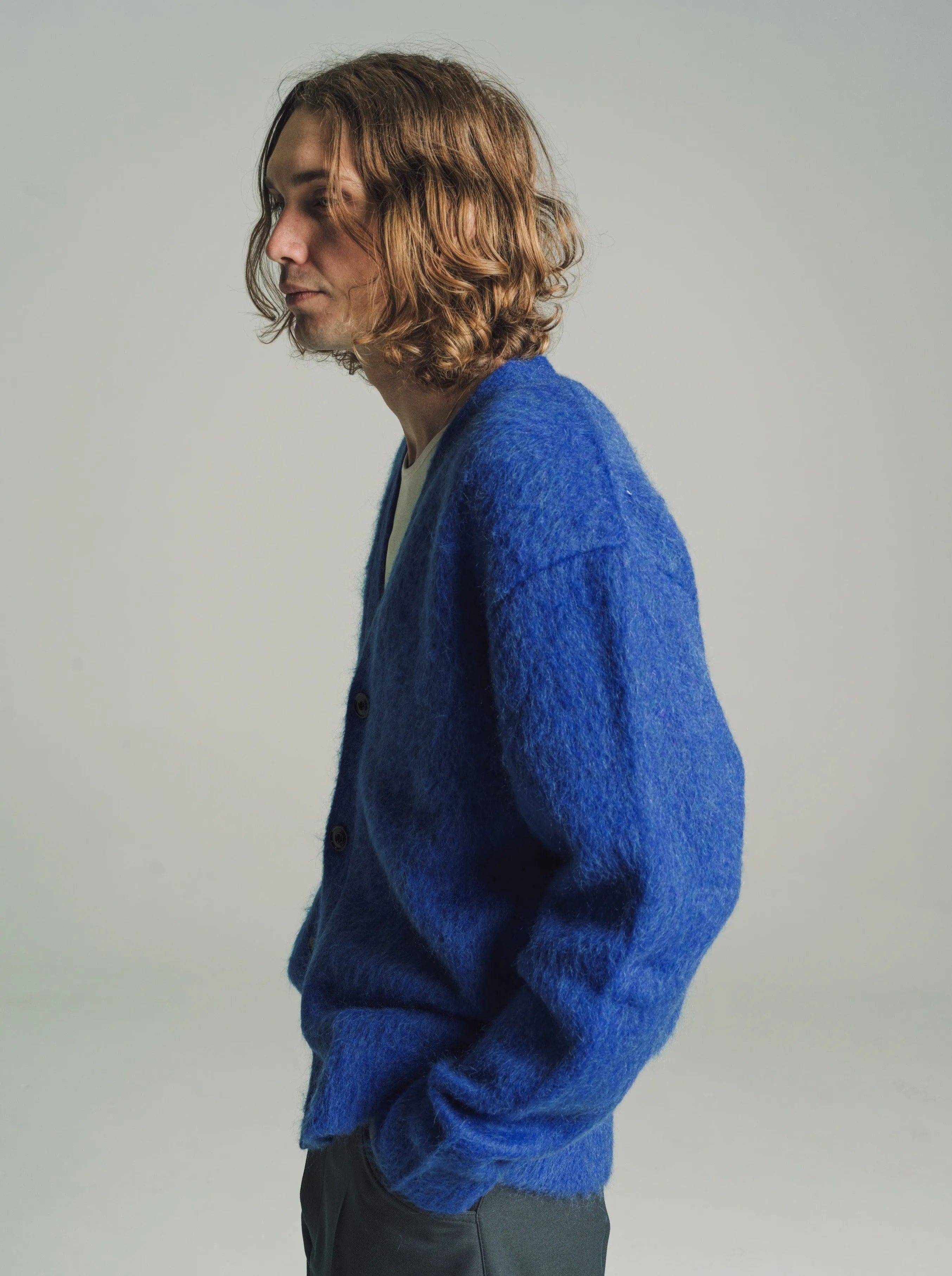 Electric Blue Mohair Brushed Cardigan