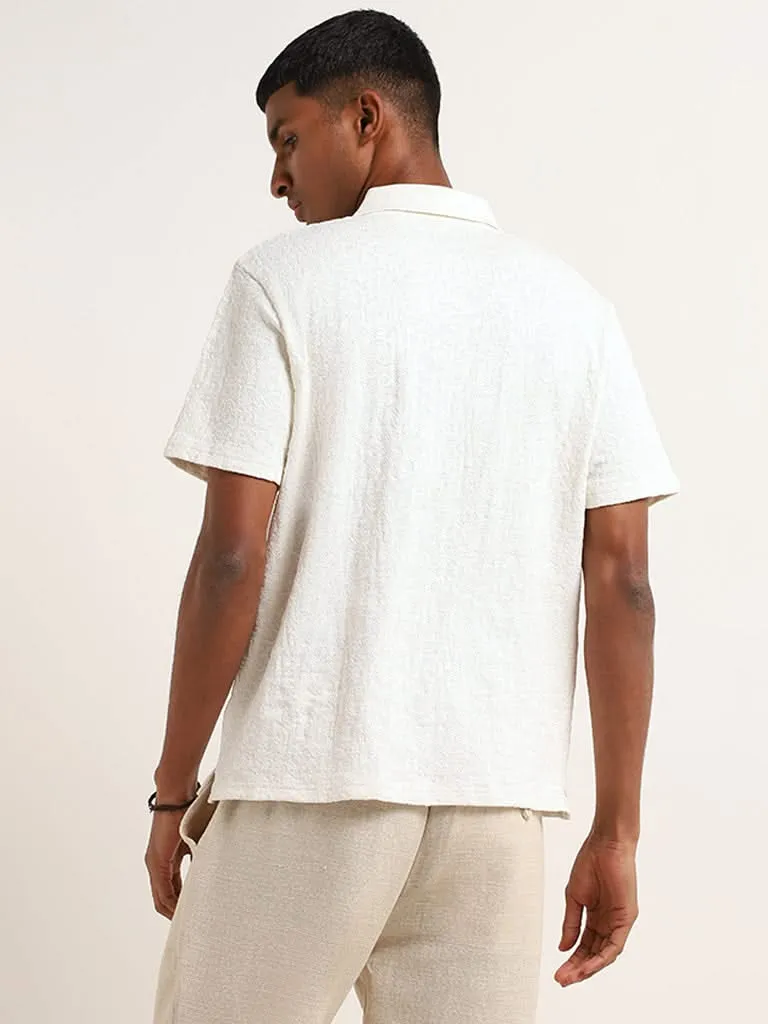 ETA Off-White Textured Cotton Blend Slim Fit Polo T-Shirt