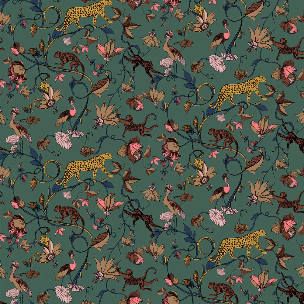 Exotic Wildlings Wallpaper Juniper Green