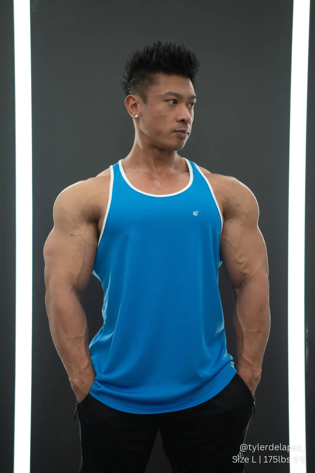 Fast-Dry Bodybuilding Workout Stringer - Blue with White