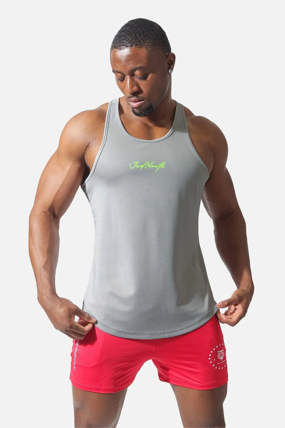 Fast-Dry Bodybuilding Workout Stringer - Light Gray Neon