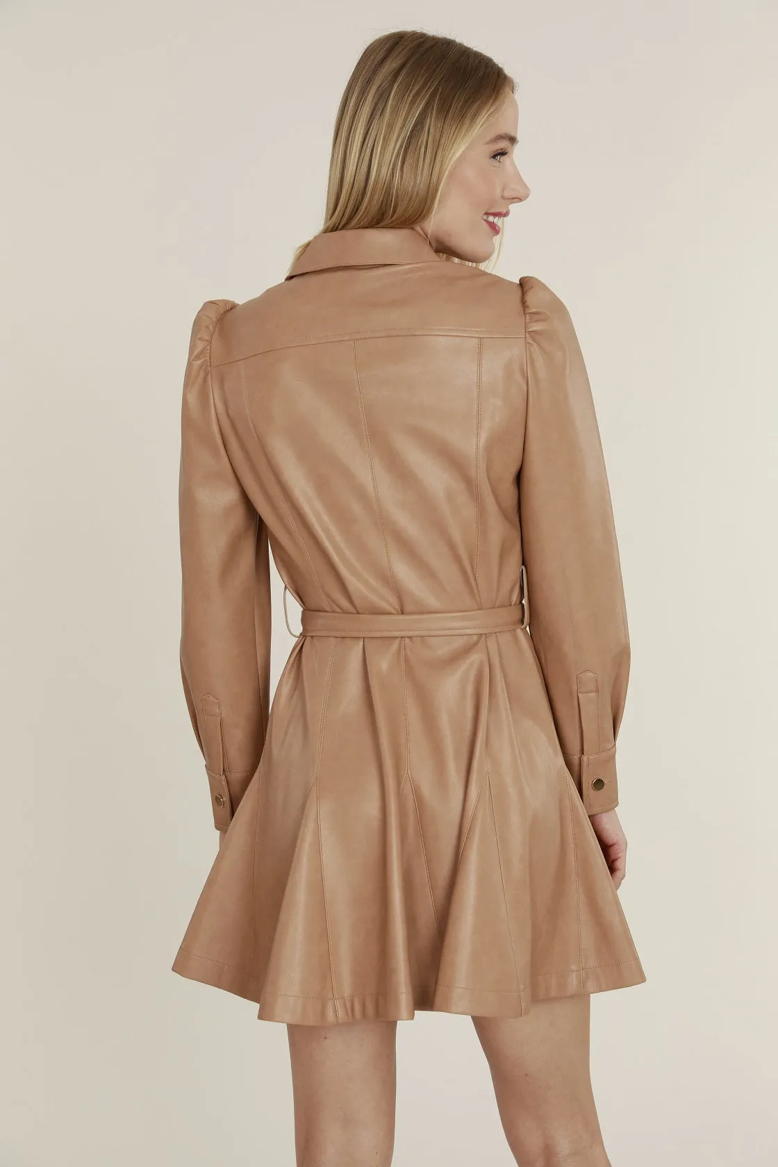 Faux Leather Belted Dress