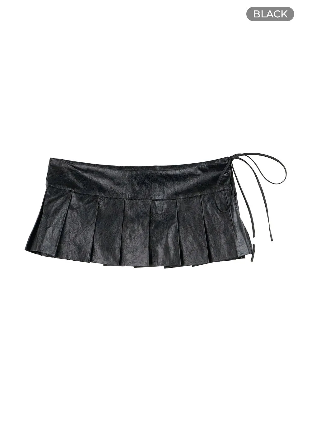 Faux Leather Pleated Wrap Mini Skirt CU426