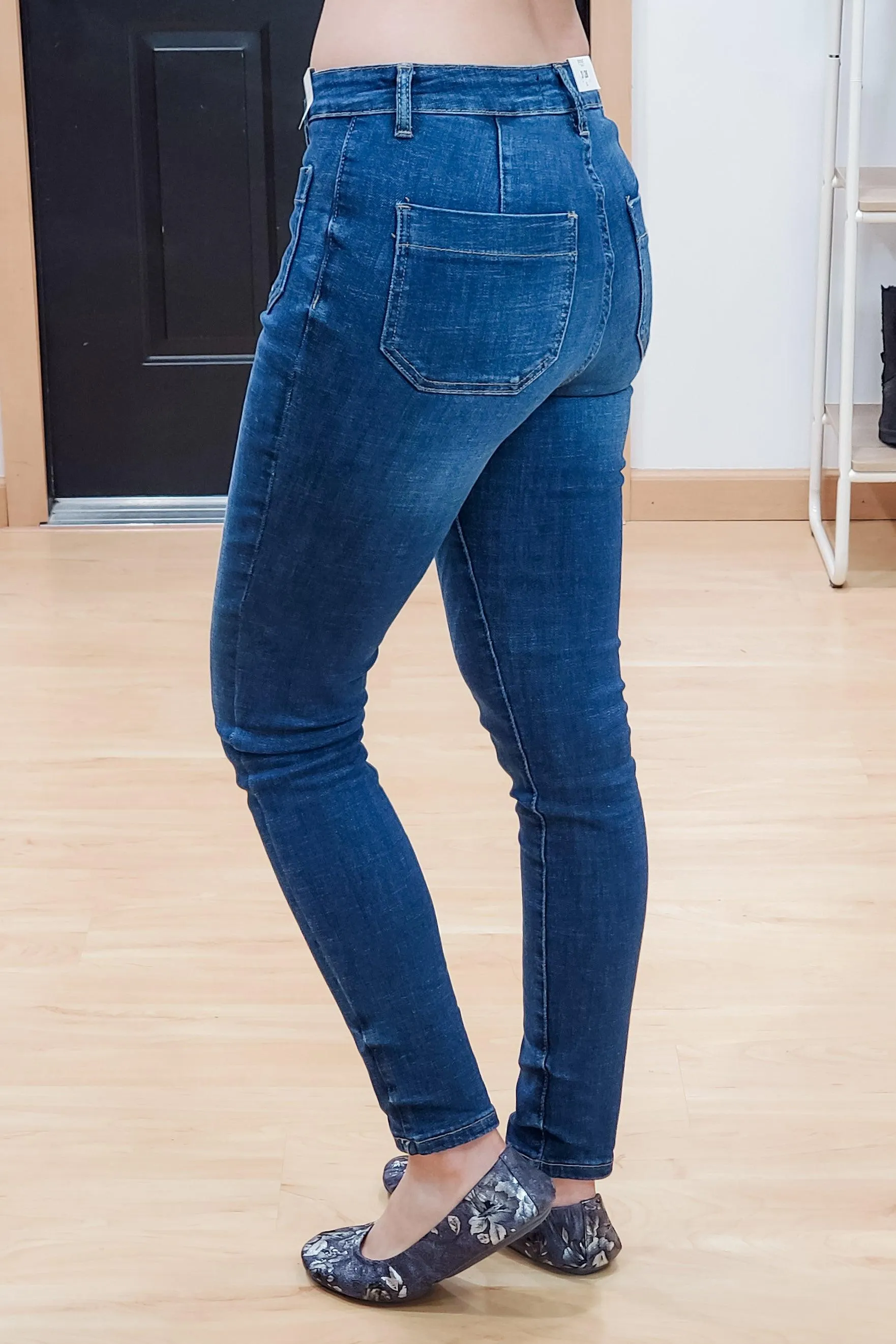 FINAL SALE - Button Fly Patch Pocket Skinny Jeans