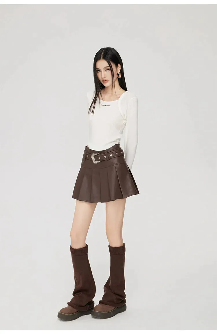 (Final Sale) High-Waisted Pleated Leather Skirt