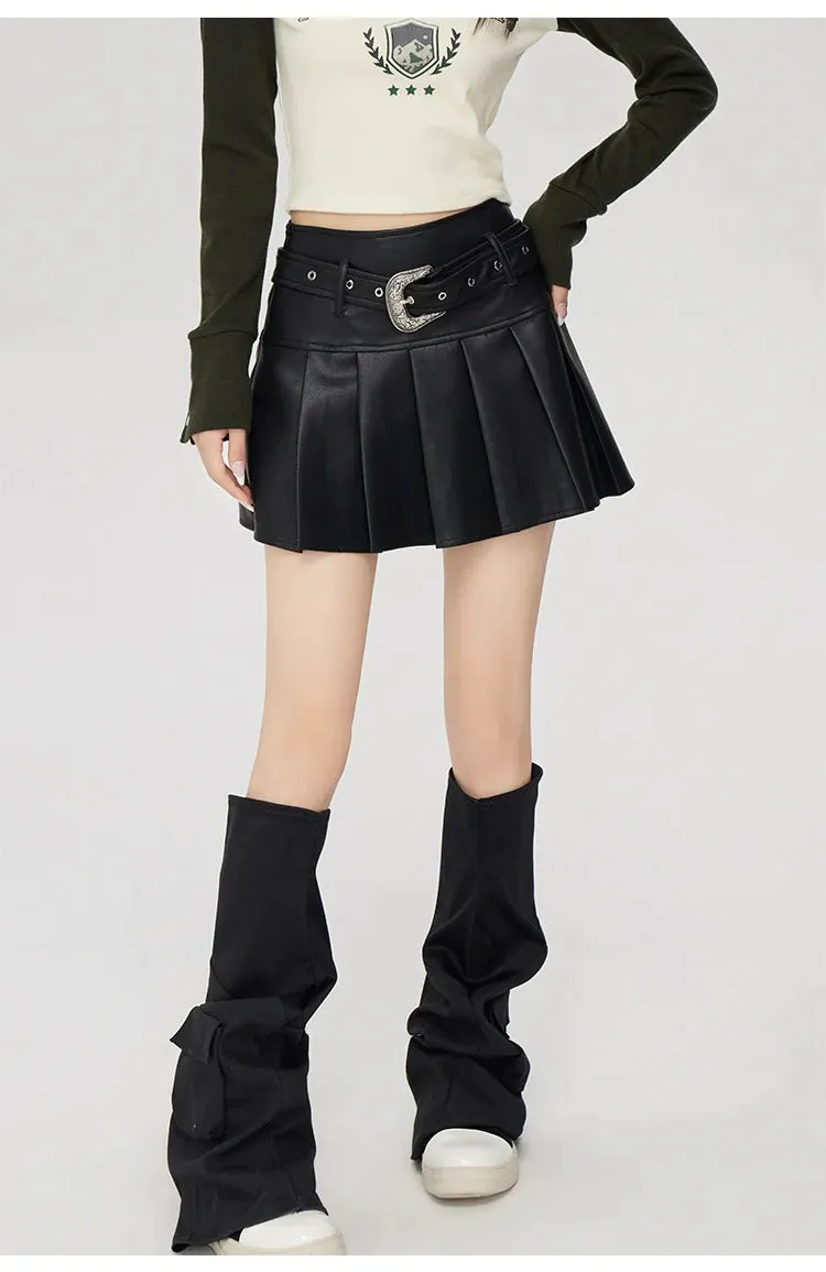 (Final Sale) High-Waisted Pleated Leather Skirt