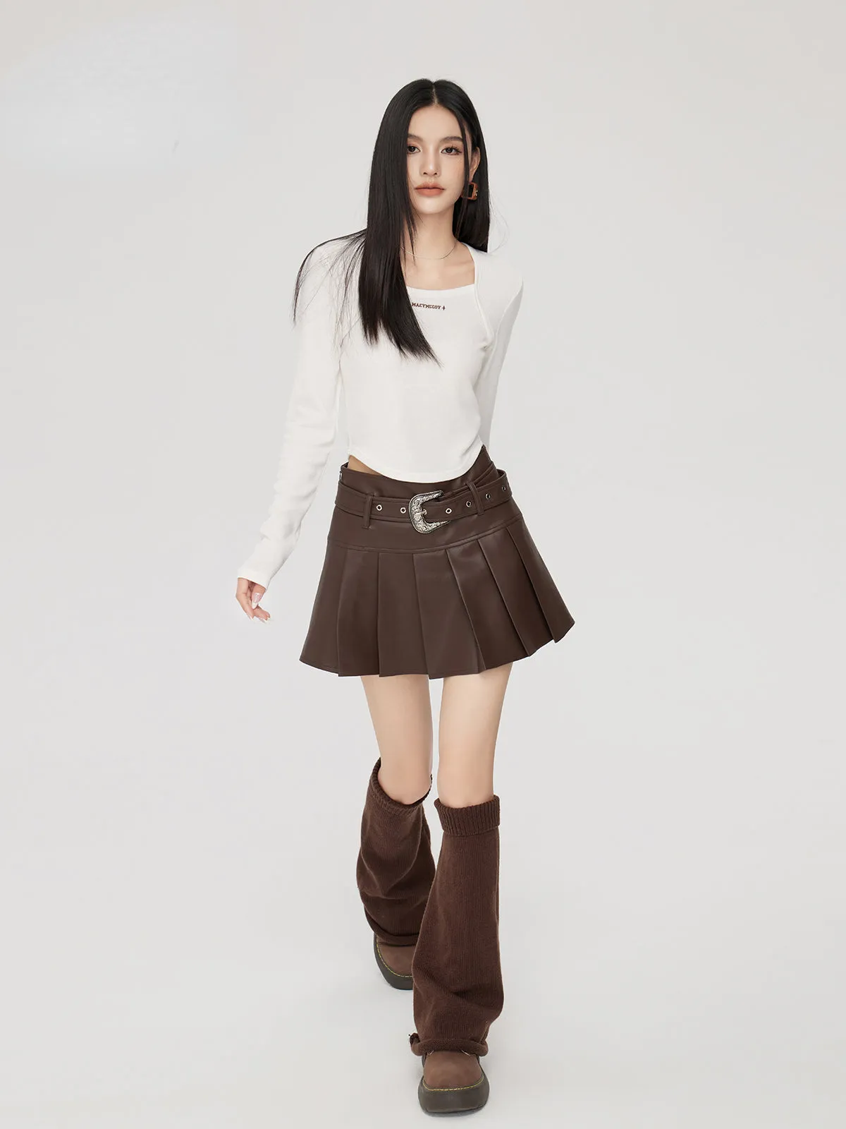 (Final Sale) High-Waisted Pleated Leather Skirt