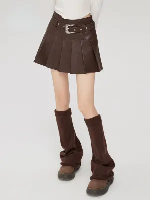 (Final Sale) High-Waisted Pleated Leather Skirt