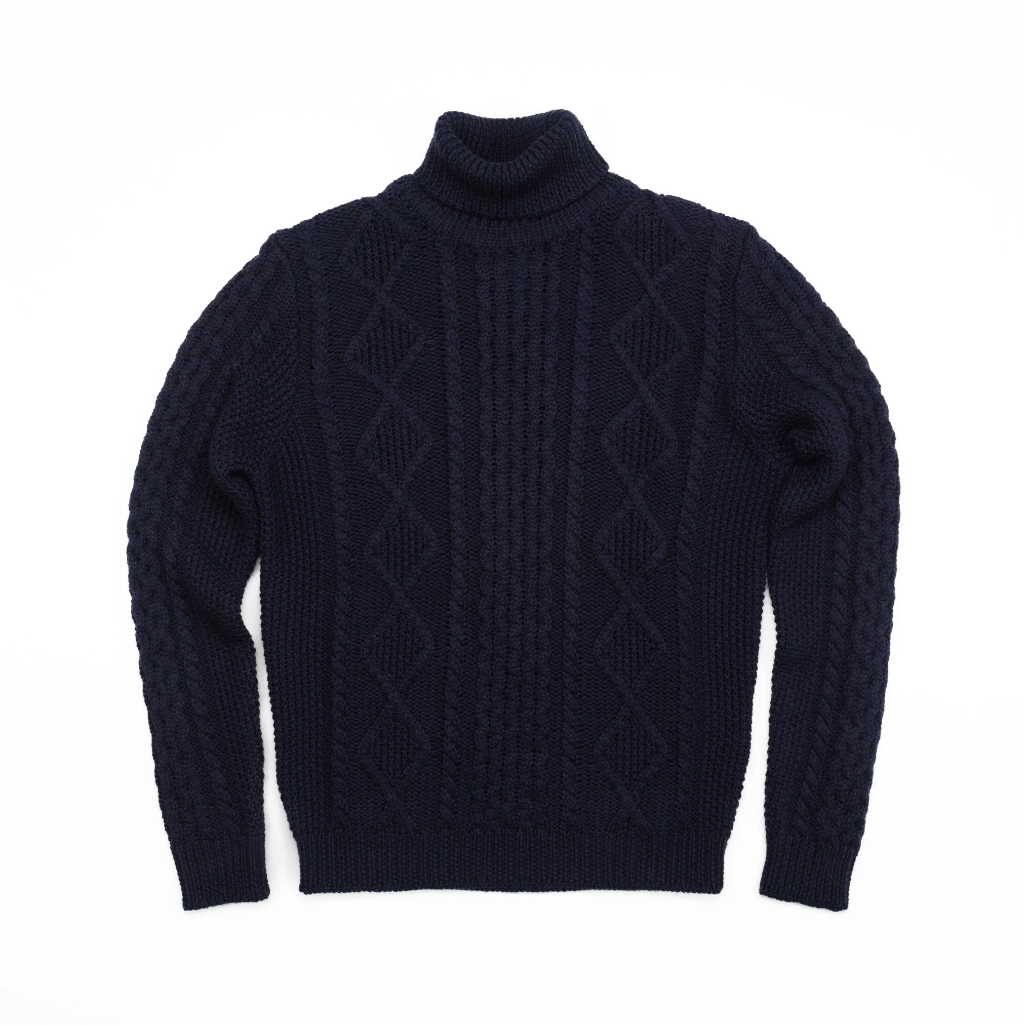 Mens Luxurious Navy Fisherman Turtleneck Sweater