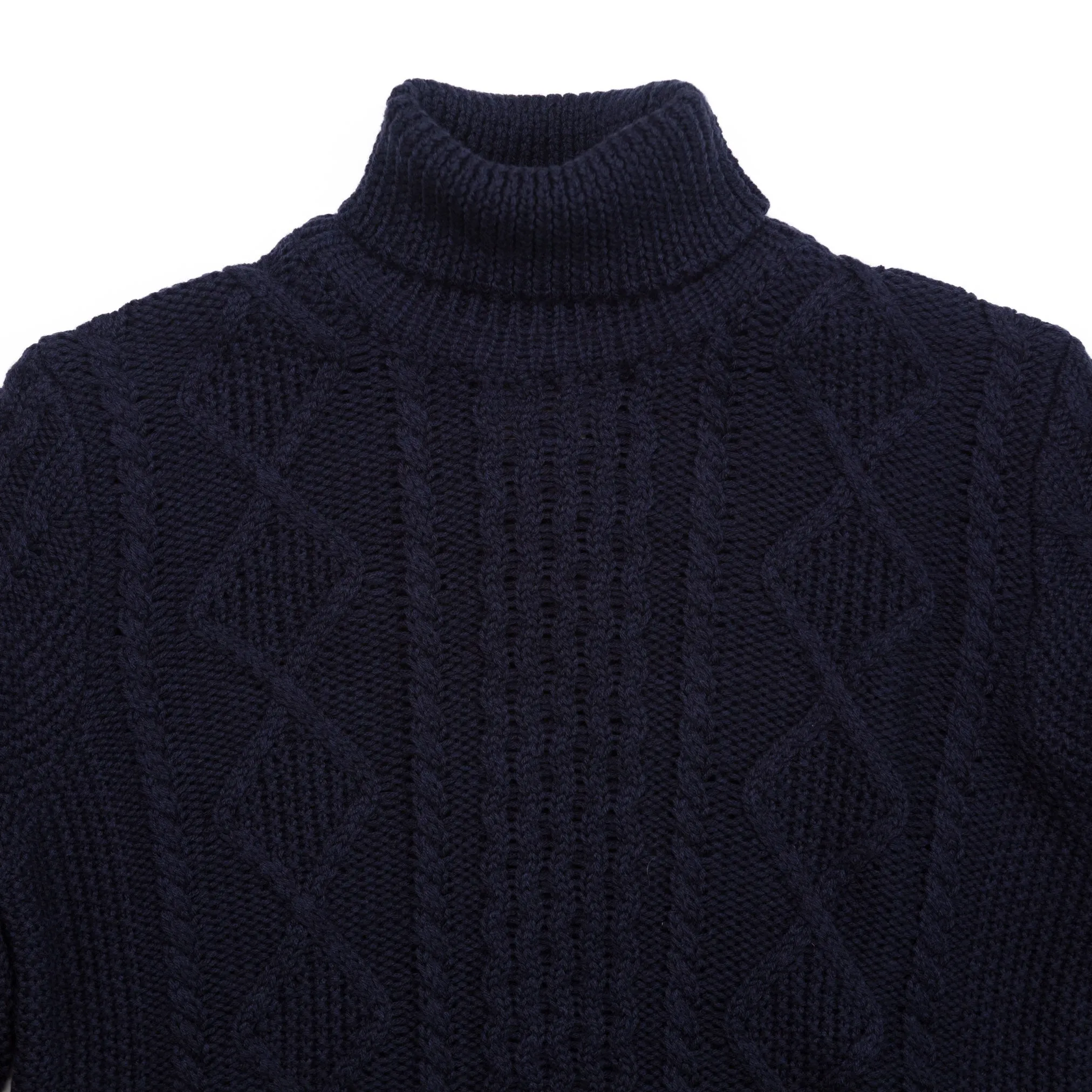 Mens Luxurious Navy Fisherman Turtleneck Sweater