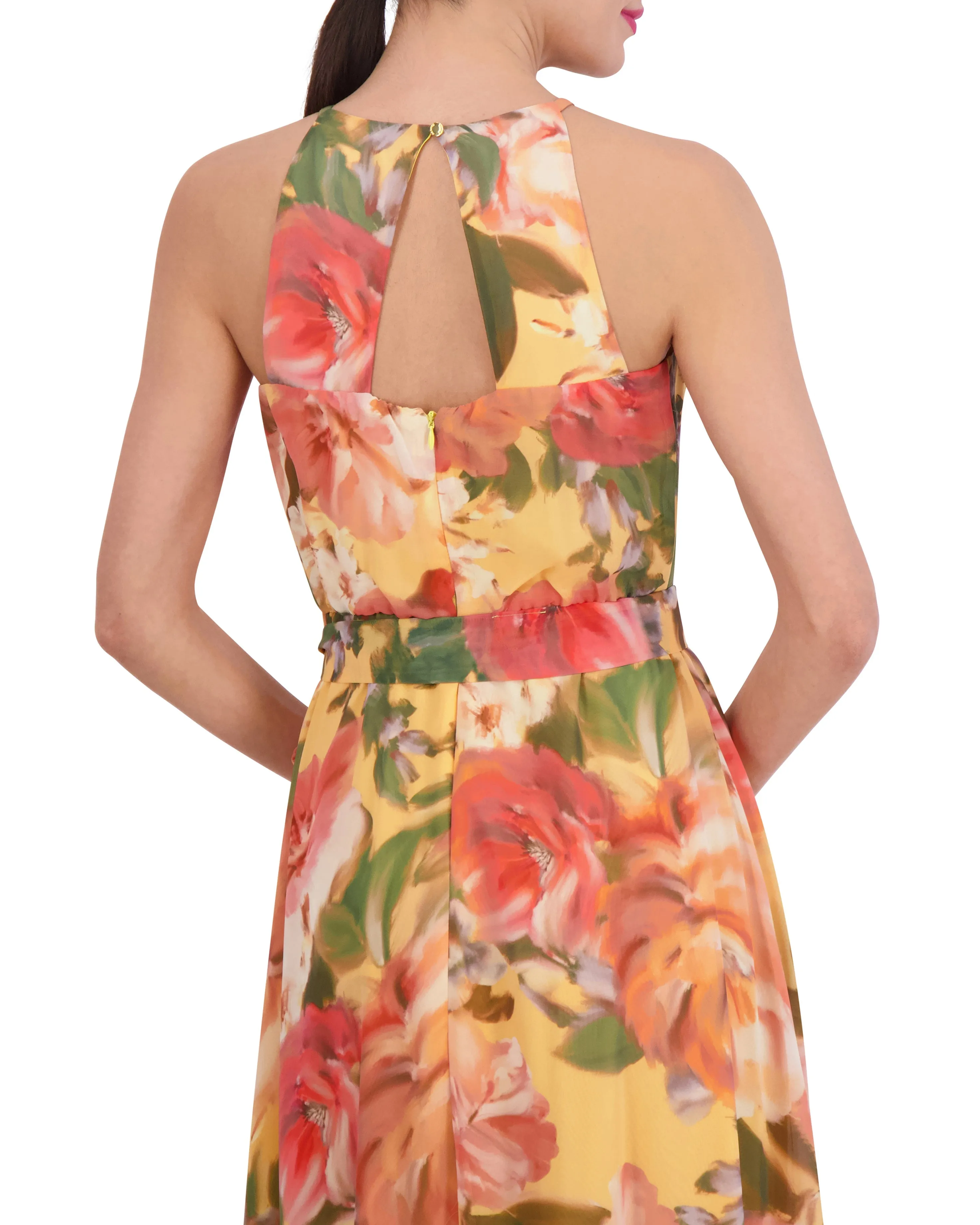 Floral-Print High-Low Midi Dress