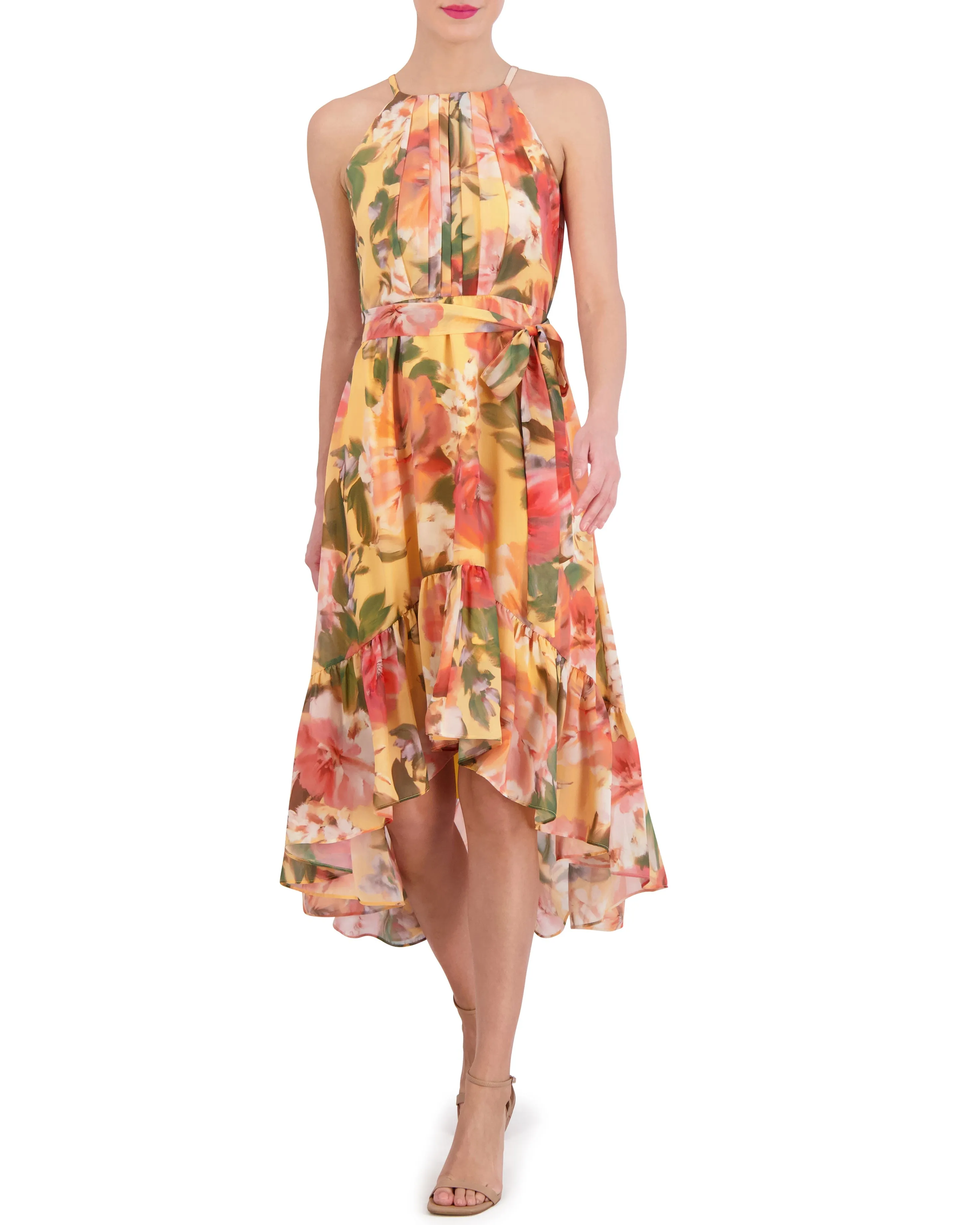 Floral-Print High-Low Midi Dress