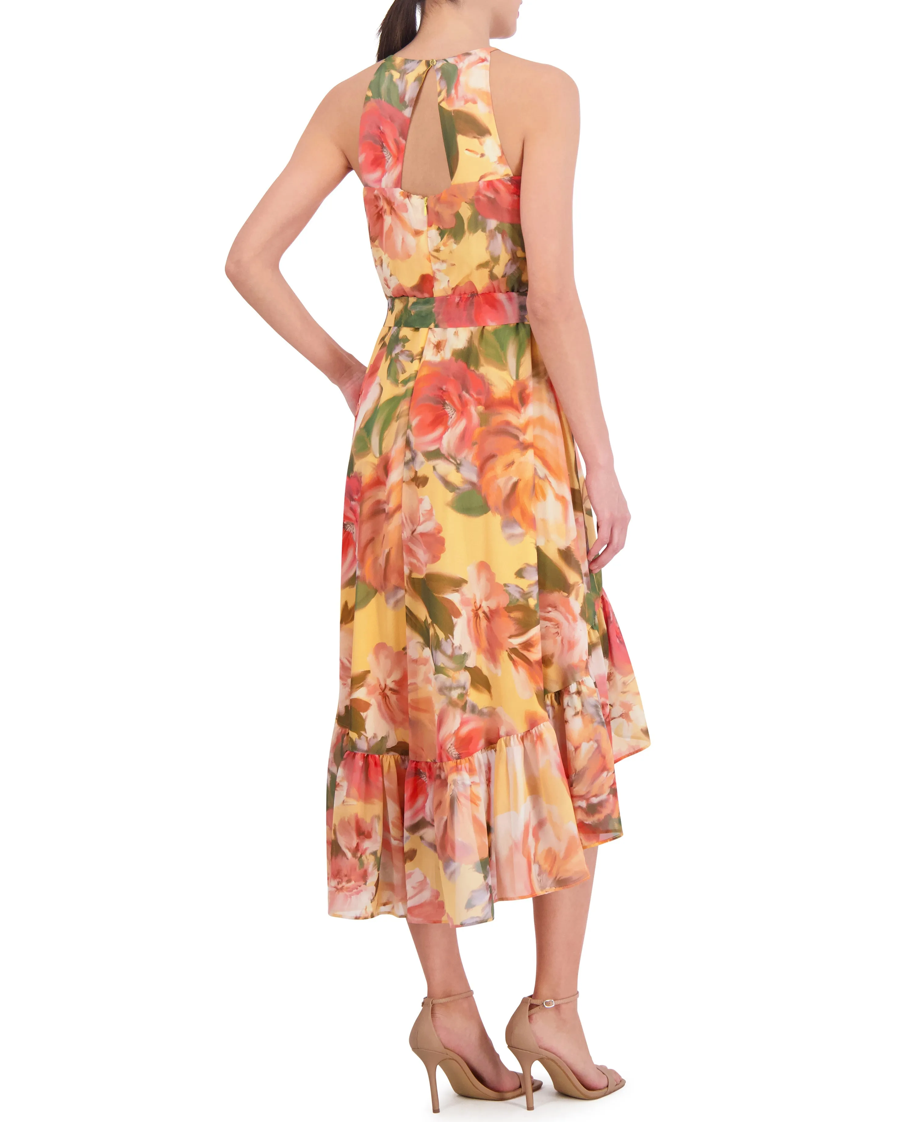 Floral-Print High-Low Midi Dress