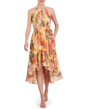 Floral-Print High-Low Midi Dress