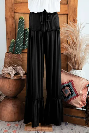 Frilled Drawstring High Waist Wide Leg Pants