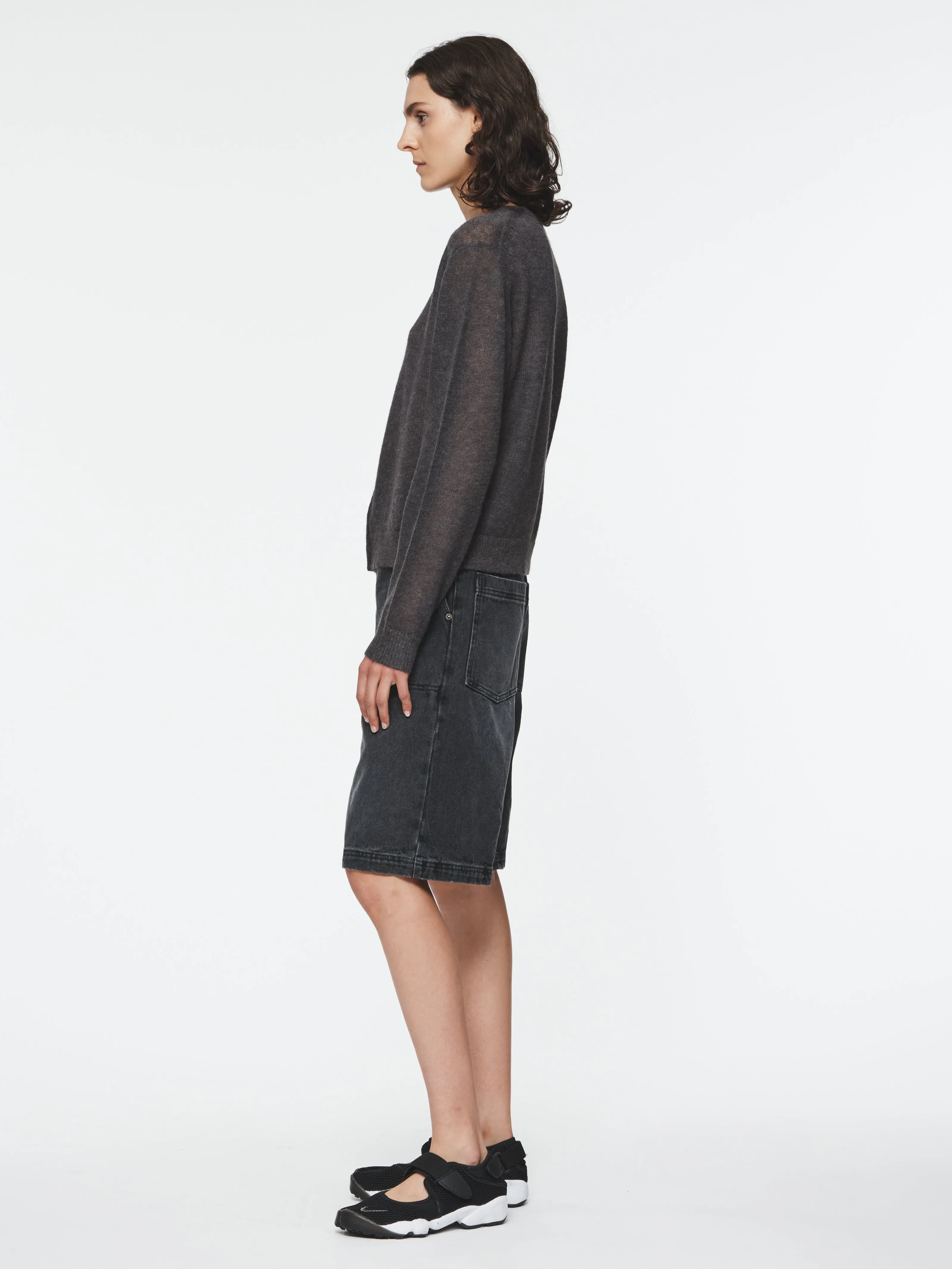 Gauzy Crew Cardigan in Washed Black