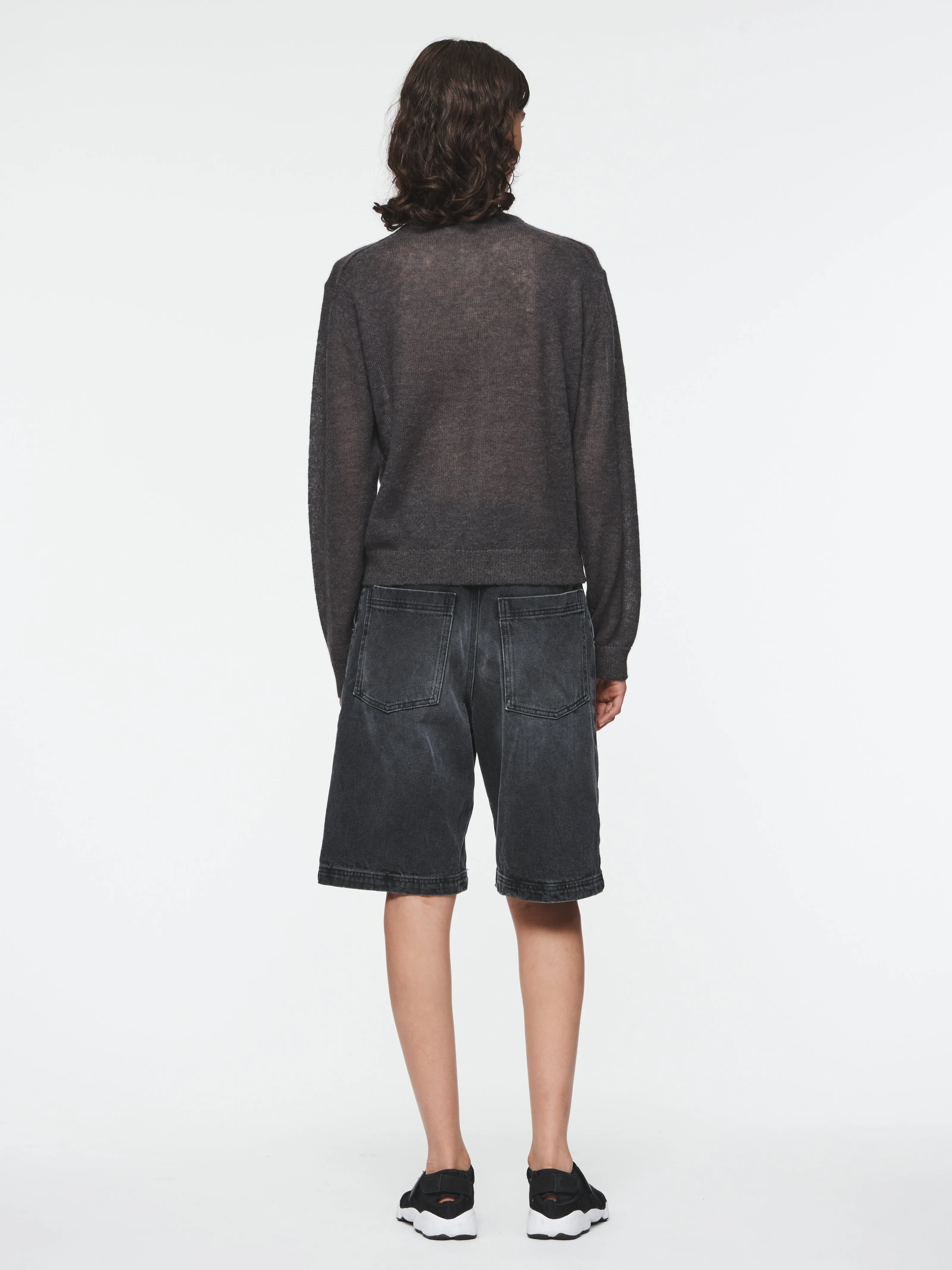 Gauzy Crew Cardigan in Washed Black