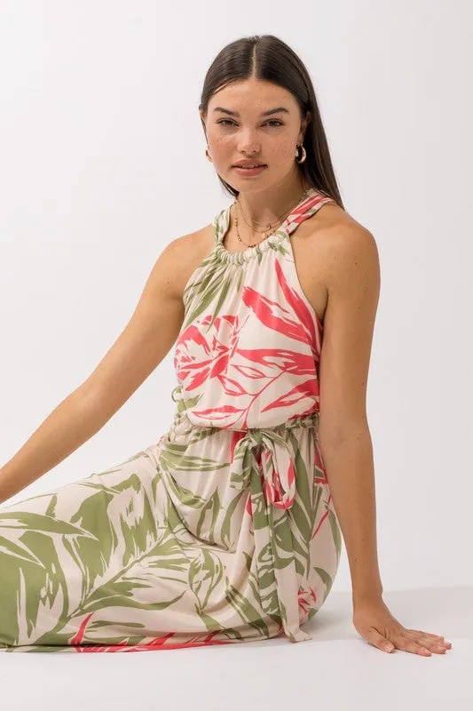 Gilli Tropical Resort Dress with Island Print in Cream, Sage & Coral