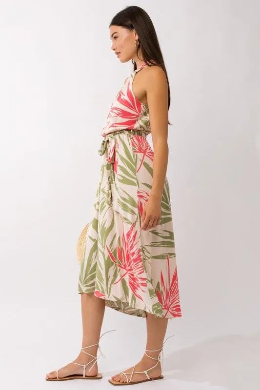 Gilli Tropical Resort Dress with Island Print in Cream, Sage & Coral