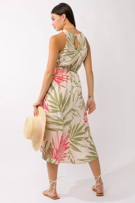 Gilli Tropical Resort Dress with Island Print in Cream, Sage & Coral