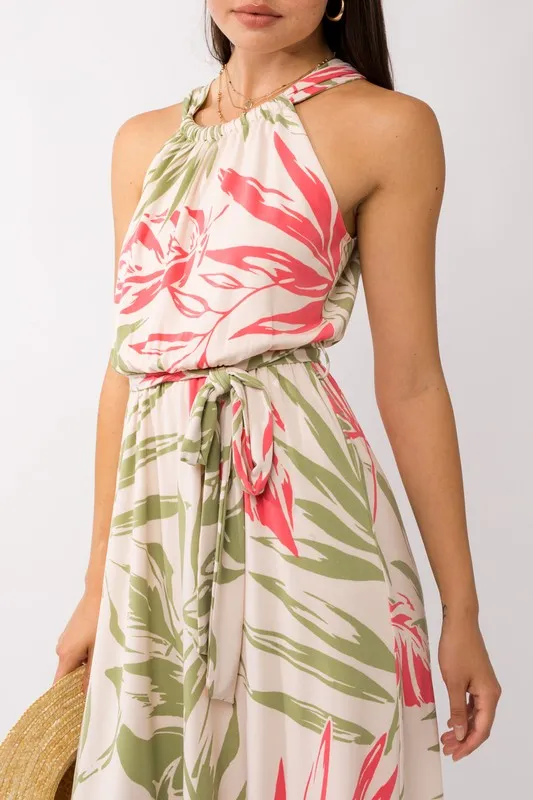 Gilli Tropical Resort Dress with Island Print in Cream, Sage & Coral