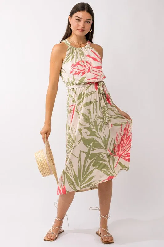 Gilli Tropical Resort Dress with Island Print in Cream, Sage & Coral