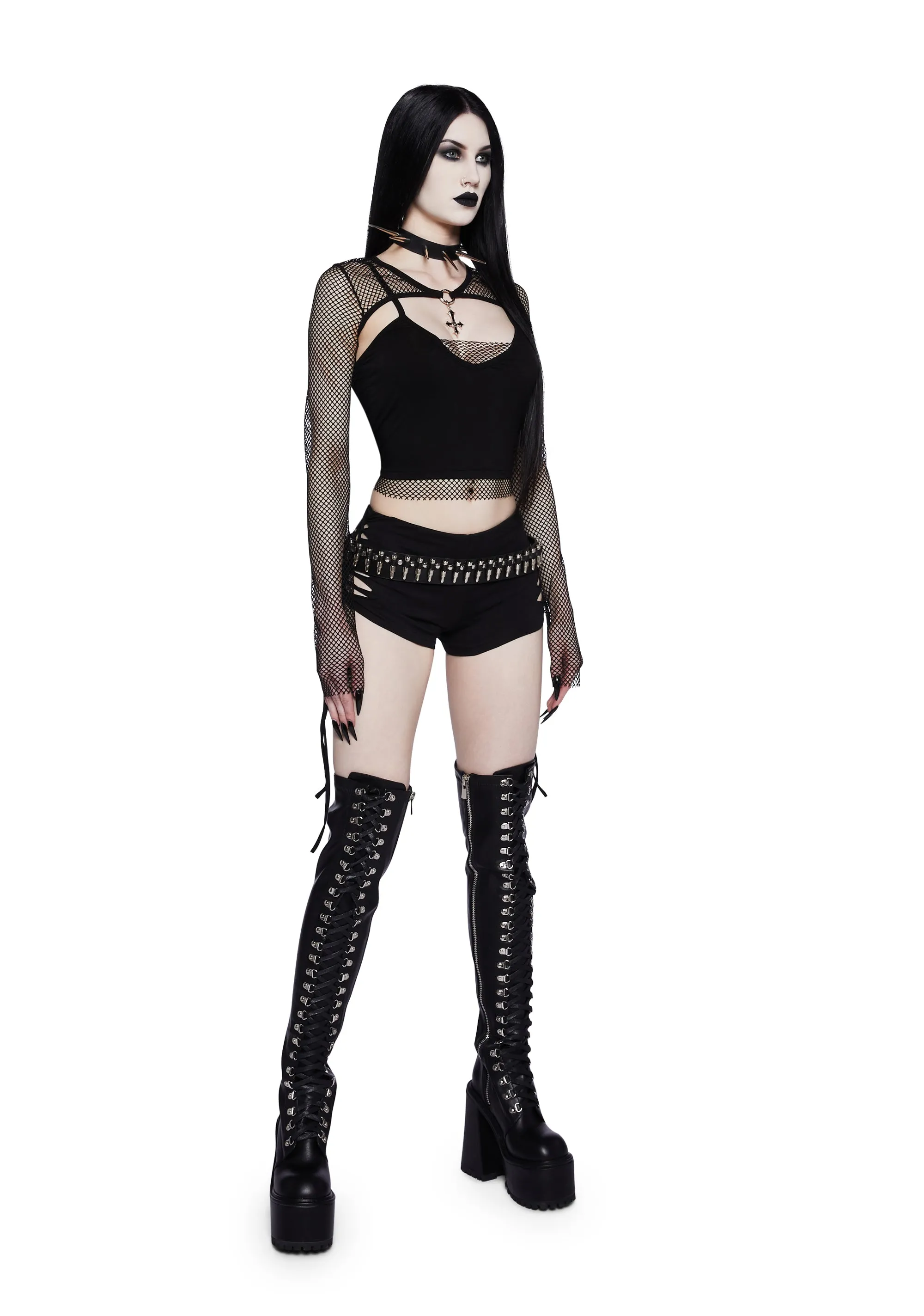 Heavy Metal Lover Fishnet Cami And Shrug Set