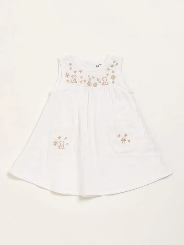 HOP Baby White Embroidered A-Line Dress