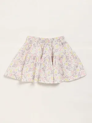 HOP Kids Floral Print White Pleated Skirt