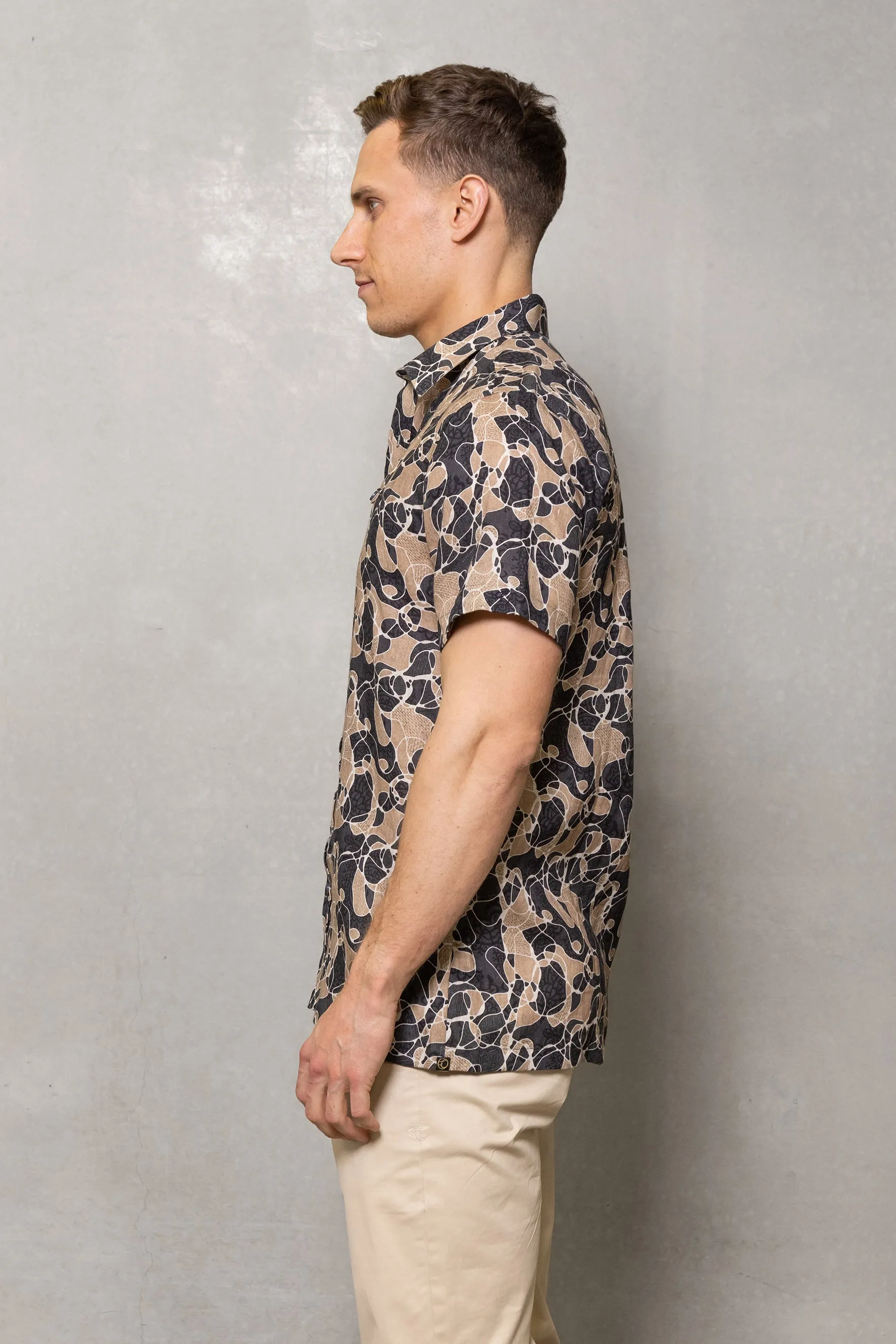 Ian Short Sleeve Print Shirt: Safari