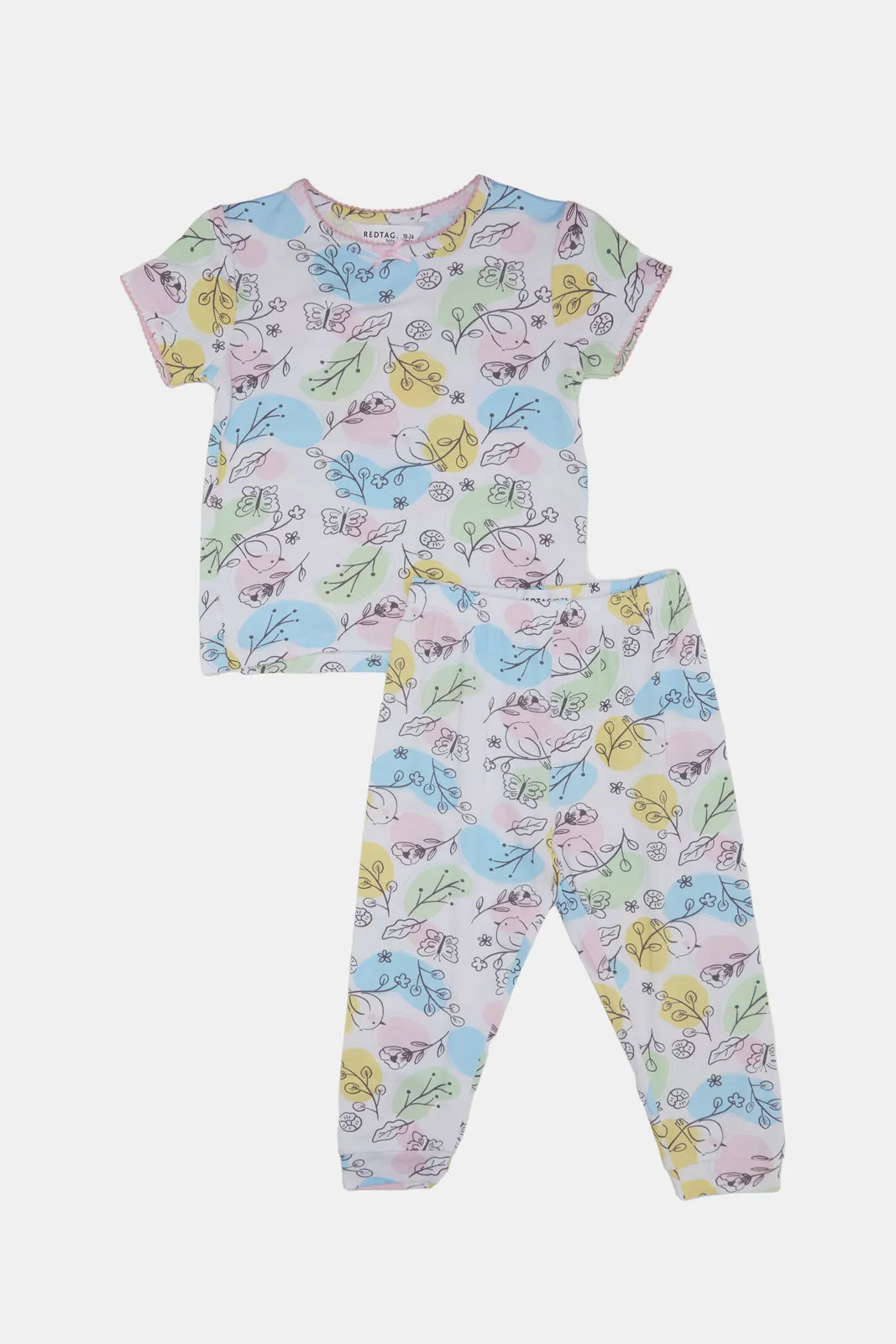 Infant Girls Beige Printed Pyjama Set (2 Piece)