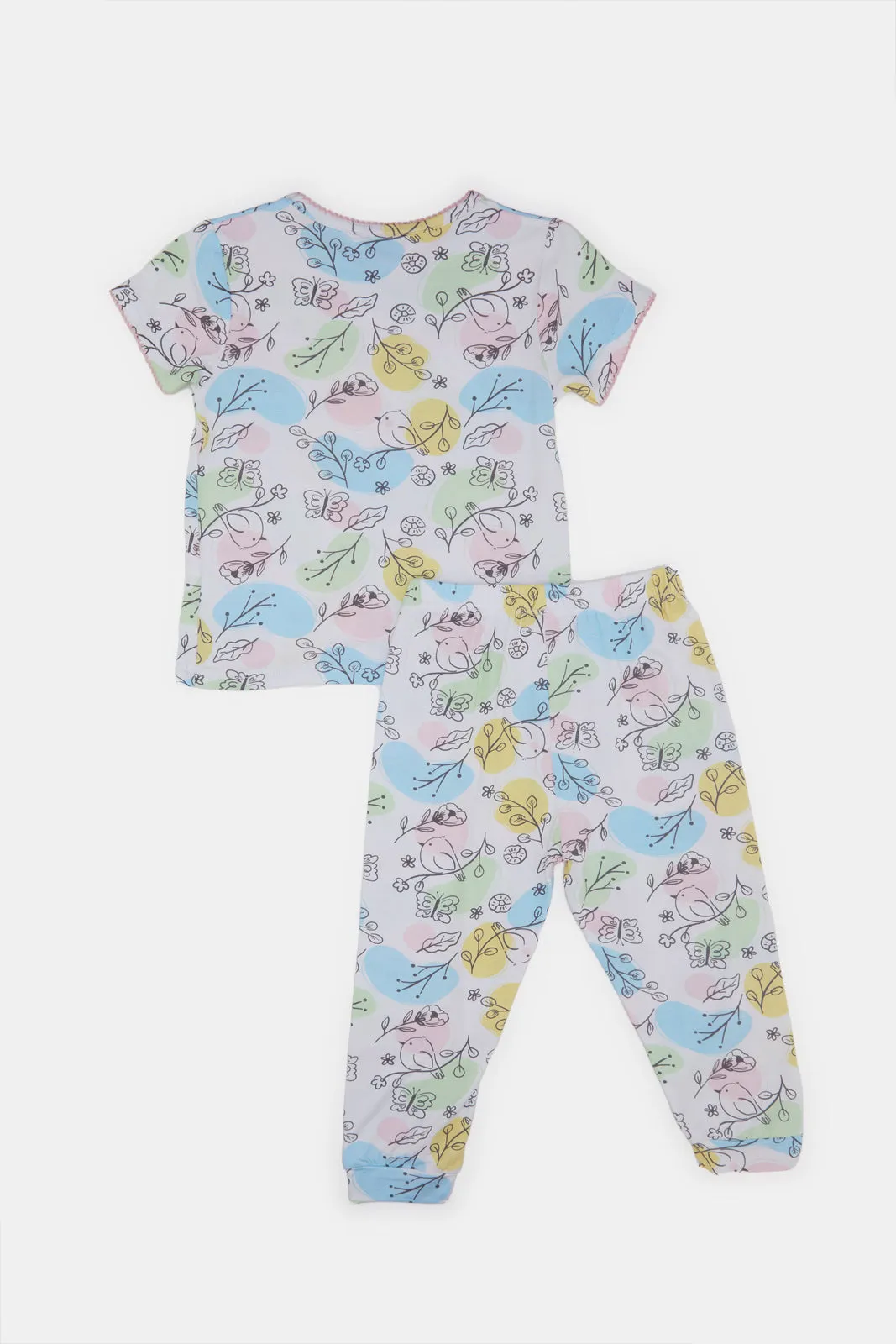 Infant Girls Beige Printed Pyjama Set (2 Piece)