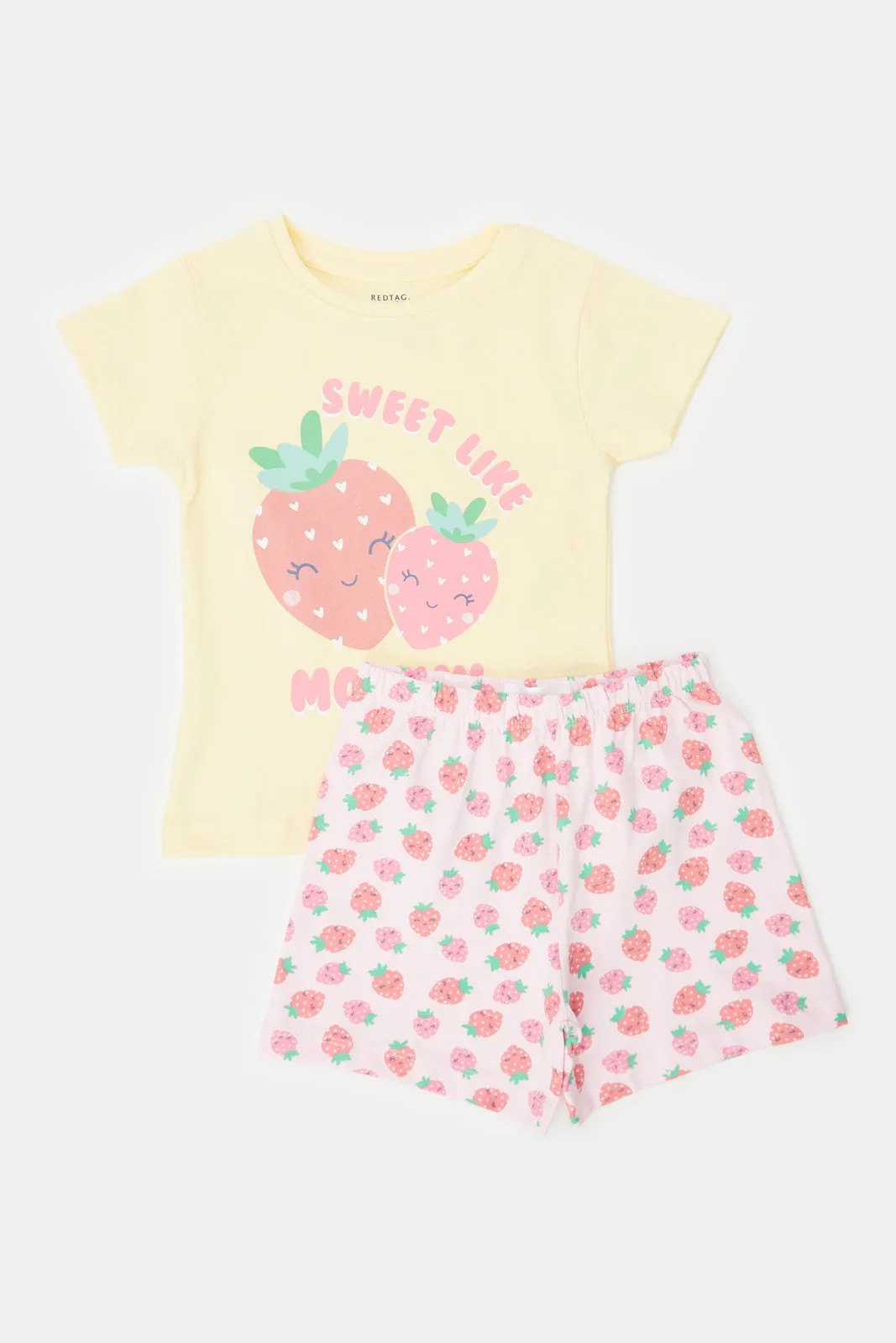 Infant Girls Pink And Yellow Print Pyjama Set (4 Piece)