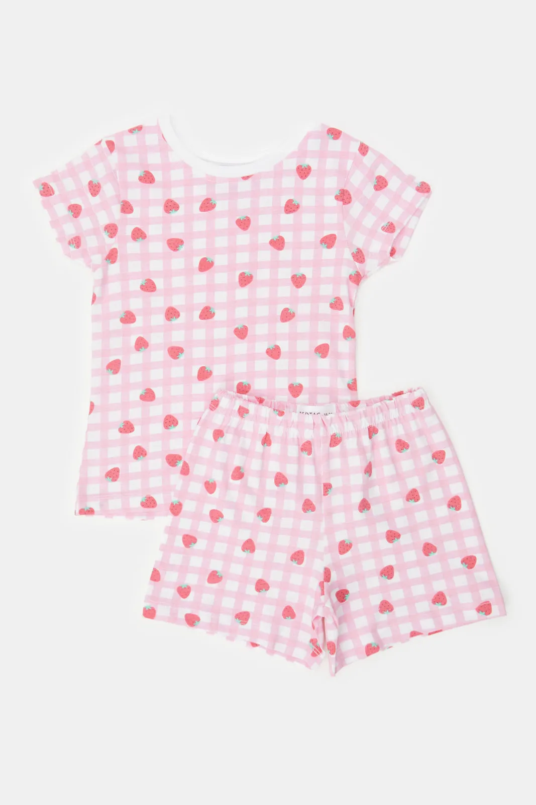 Infant Girls Pink And Yellow Print Pyjama Set (4 Piece)