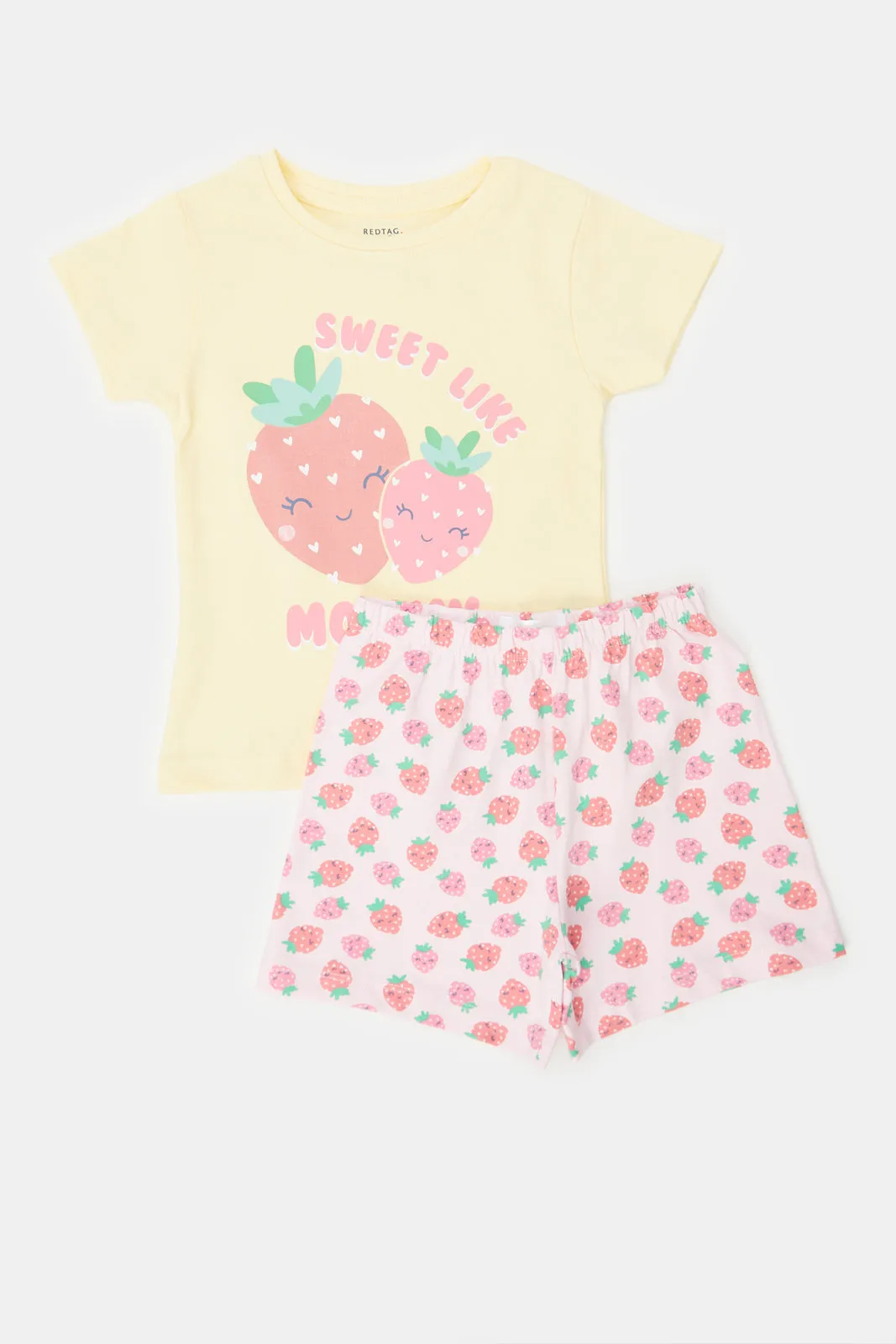 Infant Girls Pink And Yellow Print Pyjama Set (4 Piece)