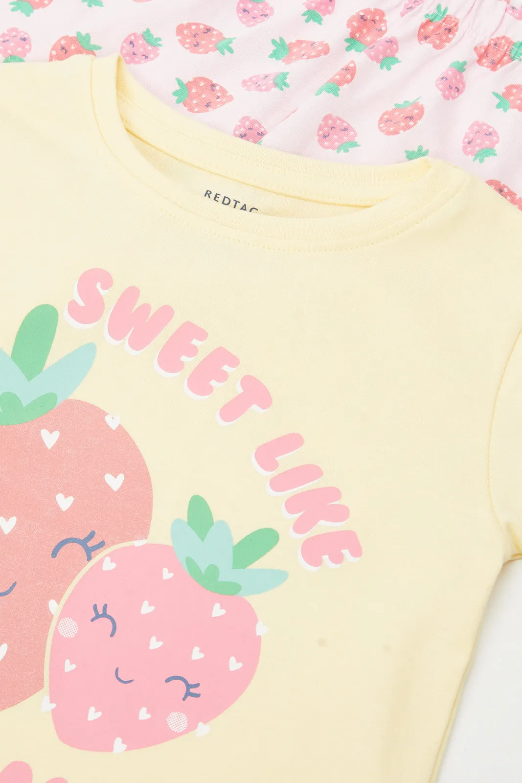 Infant Girls Pink And Yellow Print Pyjama Set (4 Piece)