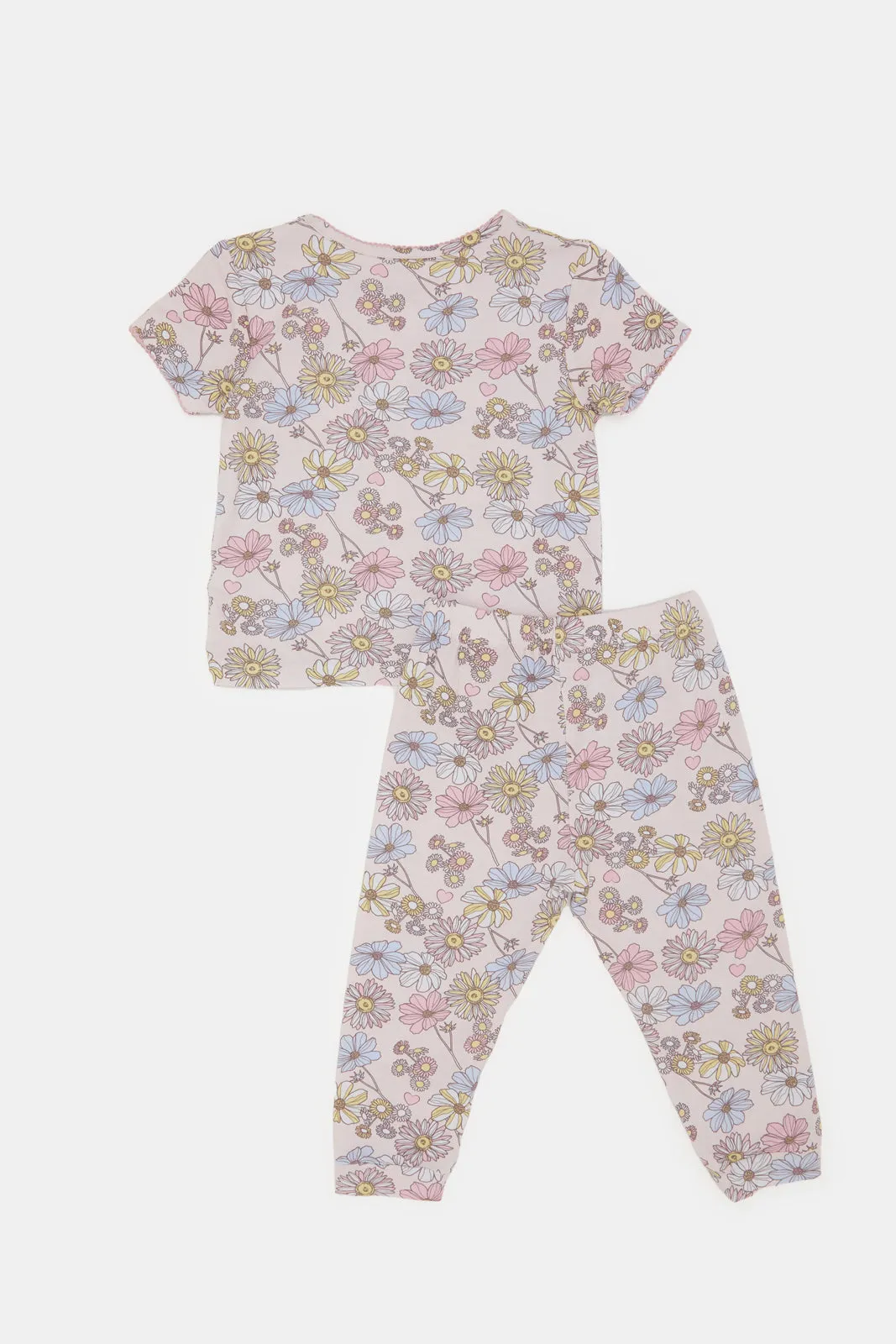 Infant Girls Pink Printed Pyjama Set (2 Piece)