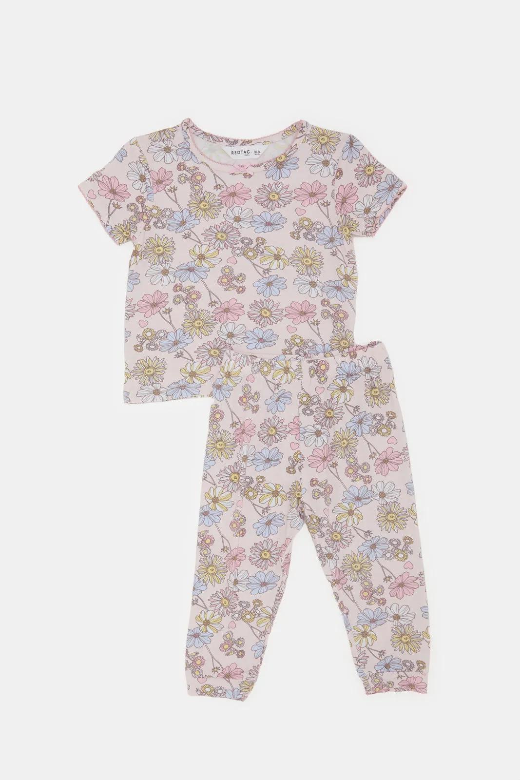 Infant Girls Pink Printed Pyjama Set (2 Piece)