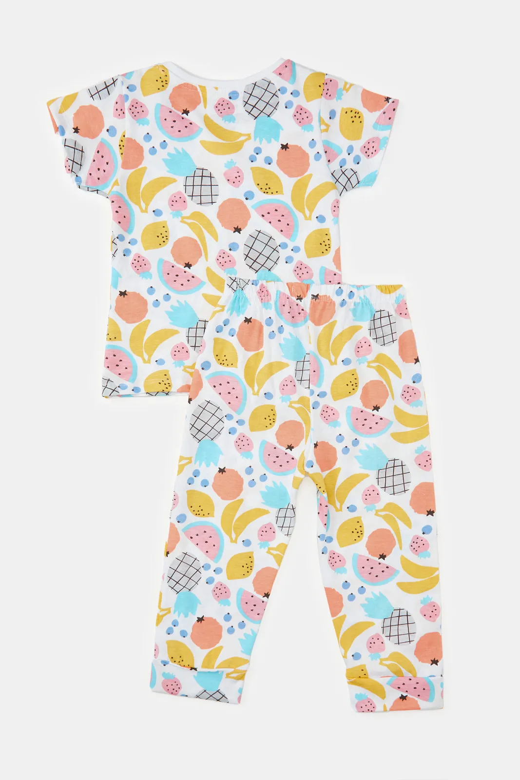 Infant Girls White Fruits Print Pyjama Set (2 Piece)