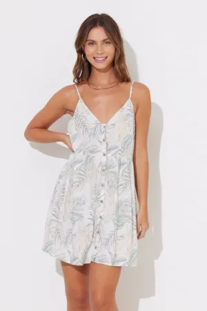 Island Tropical Floral Button Front Tiered Dress