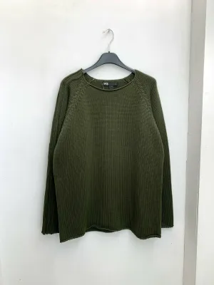 Khaki Green Knitted Sweater with Three Stripes detailing