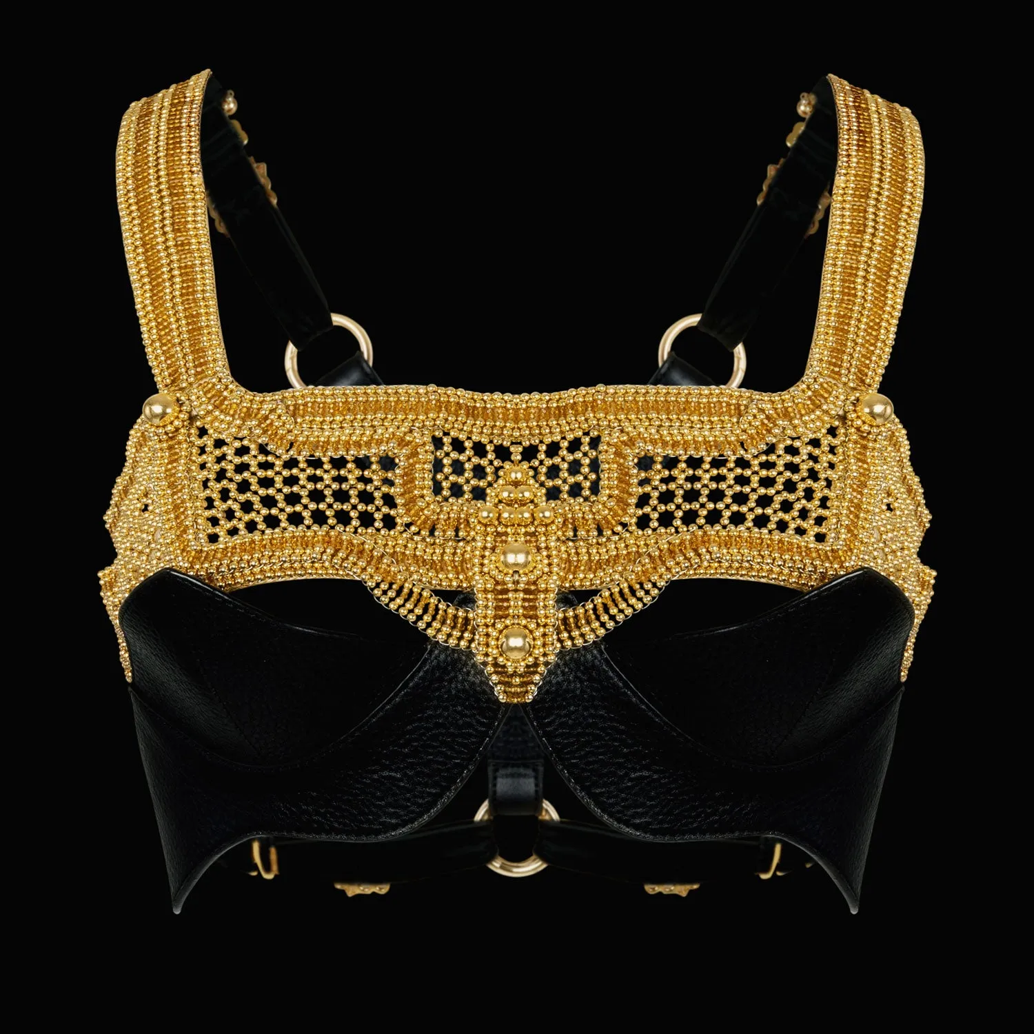 Khutulun Modular Top in Gold w/ Black Leather Bra