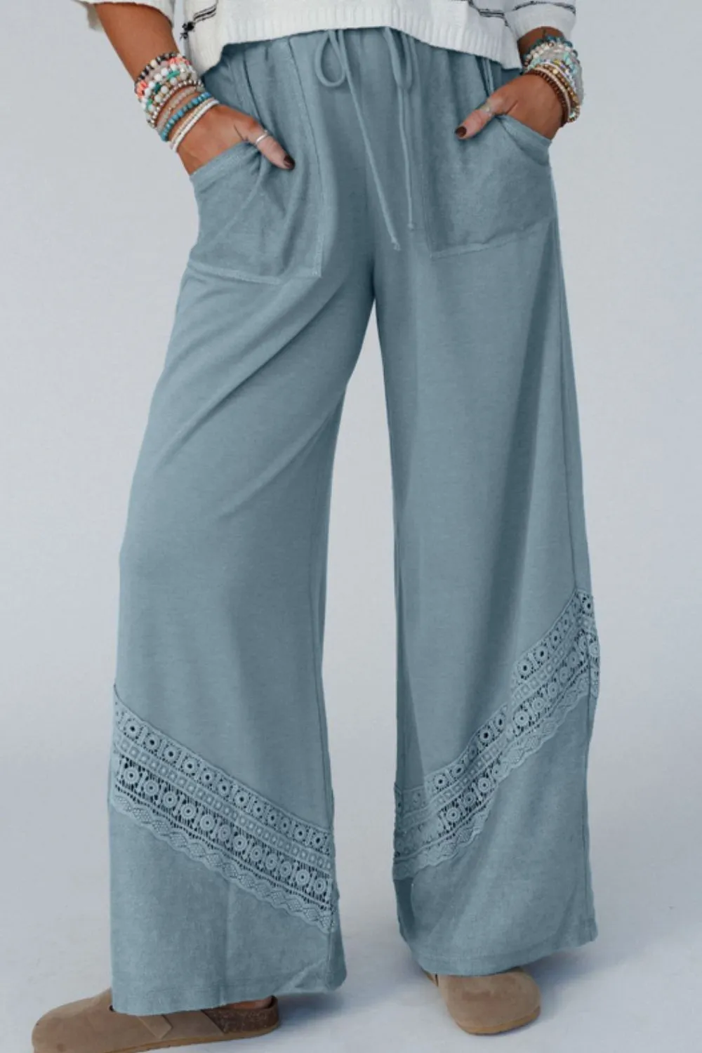 Lace Detail Wide Leg Pants