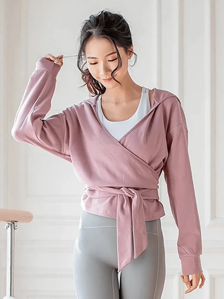 Loose Sports Women's Top with Long Sleeves Tie Waist - SF1818