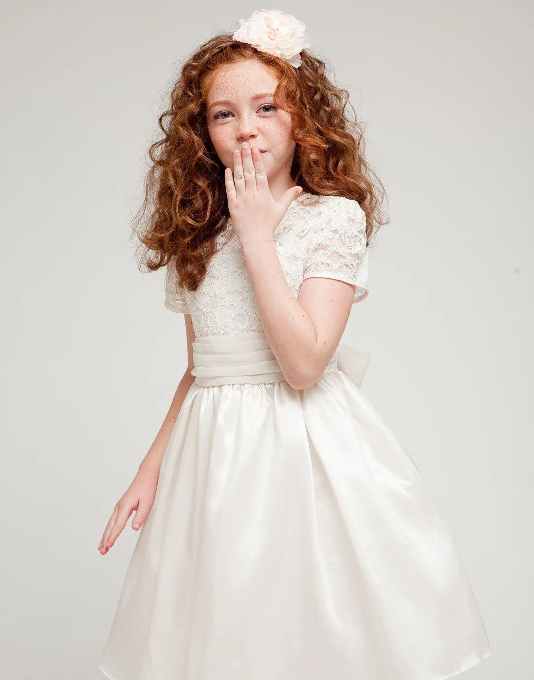 Luring Lace and Glistening Taffeta Knee length Dress - Ivory