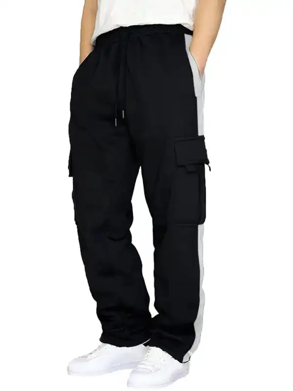 Men’s autumn and winter velvet loose multi-pocket lanyard overalls